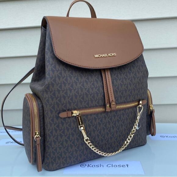 Michael Kors Backpack Jet Set MK Logo Large Chain Backpack Brown
